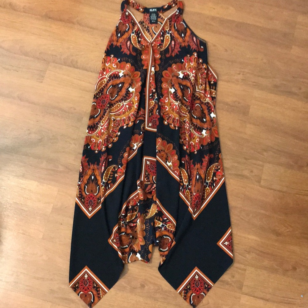 SLNY | asymmetrical printed tiered dress